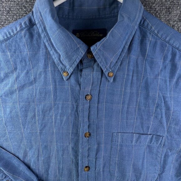 Brooks Brothers Soft Button Up Shirt Long Sleeve Blue Check Large Lightweight - Picture 1 of 11